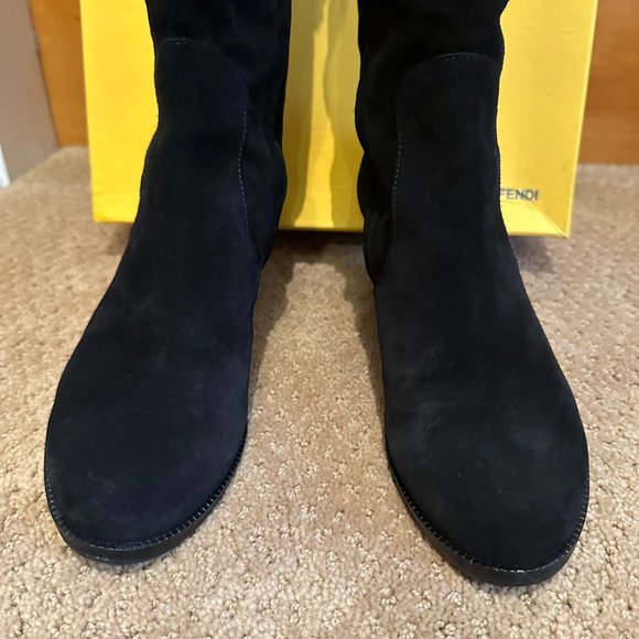 FENDI Black Suede Tall Wedge Cathy Boot, Size 39.5 - Picture 4 of 12